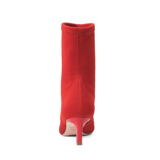 STUART WEITZMAN 斯图尔特·韦茨曼 SW 女士红色织物高跟短靴 RAPTURE 55 FOLLOWME RED CANVAS STRETCH 36