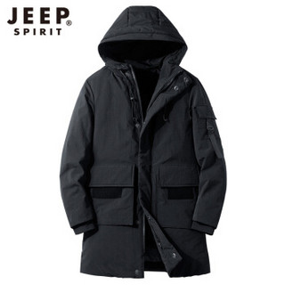 吉普 JEEP 羽绒服2019冬季男士中长款连帽工装加厚保暖羽绒外套 D18009 卡其 2XL