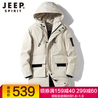 吉普 JEEP 羽绒服2019冬季男士中长款连帽工装加厚保暖羽绒外套 D18009 卡其 2XL