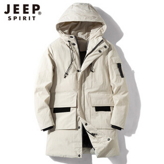 吉普 JEEP 羽绒服2019冬季男士中长款连帽工装加厚保暖羽绒外套 D18009 卡其 2XL