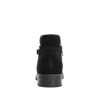Teenmix 天美意 女士金属羊绒皮革方跟侧拉链短靴 AS531DD8 黑色 34
