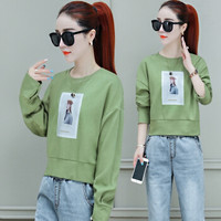 AUDDE 2019秋季新品女装卫衣女港味长袖套头休闲印花时尚百搭学生上衣潮 GZZTNE9983 绿色 L