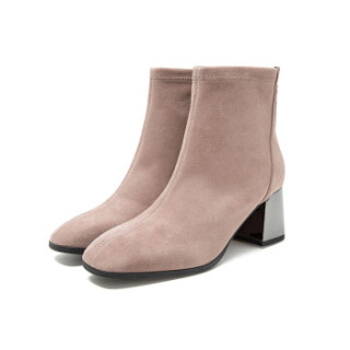 商品belle/百丽 羊绒皮革时尚短靴女皮靴3g241dd9 啡红色 38