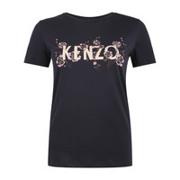 KENZO 高田贤三 女士藏青色棉质LOGO花朵图案棉质圆领短袖T恤 F86 2TS760 993 76 S码