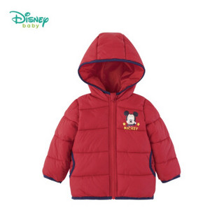  迪士尼(Disney)童装 男童中长款棉服轻暖防寒2019冬季新品夹棉连帽外套米奇印花上衣大红5岁/身高120cm