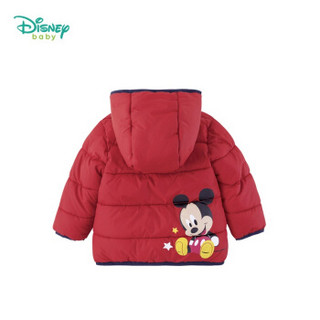  迪士尼(Disney)童装 男童中长款棉服轻暖防寒2019冬季新品夹棉连帽外套米奇印花上衣大红5岁/身高120cm