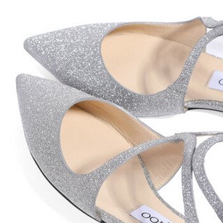 JIMMY CHOO 周仰杰 女士LANCER FLAT系列银色闪光织物尖头平底鞋 LANCER FLAT IGT SILVER 7/37