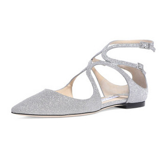 JIMMY CHOO 周仰杰 女士LANCER FLAT系列银色闪光织物尖头平底鞋 LANCER FLAT IGT SILVER 7/37