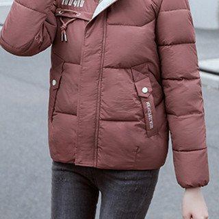 米兰茵（MILANYIN）女装2019冬季新款韩版修身女短款棉服连帽简约外套学生棉衣 NYml362 砖红色 L