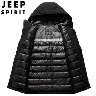 吉普 JEEP 绒服男2019冬季保暖休闲外套中青年加厚连帽90绒大衣 ZY88004 黑色 XL