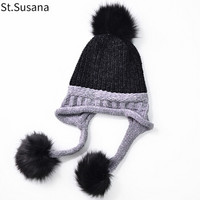 圣苏萨娜帽子女冬季保暖加厚冬天防寒舒适韩版时尚可爱女士毛线帽SSN2623 黑色