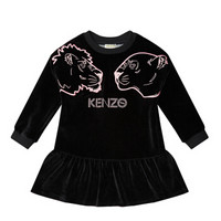 KENZO KIDS  高田贤三 奢侈品童装 19秋冬新款 女童黑色混纺虎头图案标志连衣裙 KP30288 04 6A/6岁/116cm