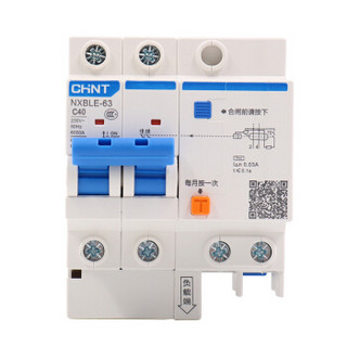 正泰（CHNT）NXBLE-63 2P C40 30mA 6kA 小型漏电保护断路器 漏保空气开关 总闸开关 DZ47LE升级款40A