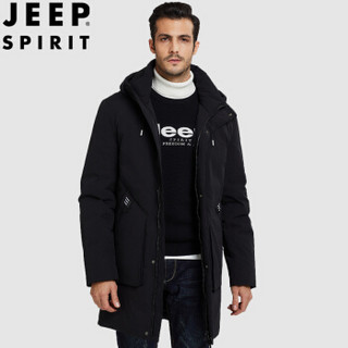 吉普 JEEP 羽绒男2019秋冬新品男士休闲时尚连帽羽绒外套白鸭绒保暖中青年上衣男 TJZ9002 黑色 3XL