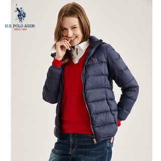 U.S. POLO ASSN. 冬季新款羽绒服女短款连帽白鸭绒保暖防水冬外套5293217052 藏青 M