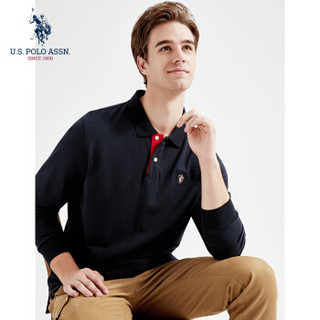 U.S. POLO ASSN. Polo衫男长袖秋季纯棉套头刺绣商务休闲男士上衣5193205056 藏蓝色 XL