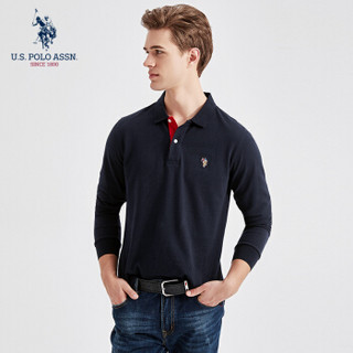 U.S. POLO ASSN. Polo衫男长袖秋季纯棉套头刺绣商务休闲男士上衣5193205056 藏蓝色 XL