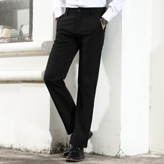 恒源祥男裤商务休闲裤修身直筒清凉夏季男士裤子西裤 黑色 36（2尺9）