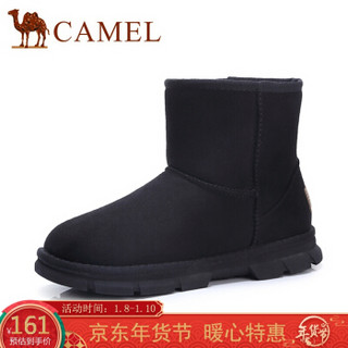 骆驼（CAMEL） 女士 舒适保暖绒面车缝线平底短筒雪地靴 A94502640 黑色 36