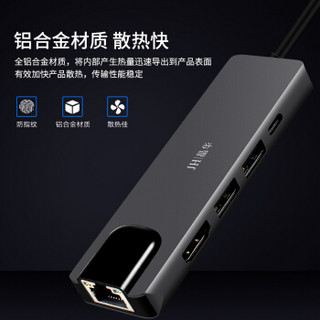 晶华 Type-C扩展坞usb-c转网卡网线接口高清HDMI苹果华为笔记本电脑PD充电HUB分线器转接头 五合一 Z328