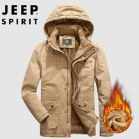 吉普JEEP 棉服男连帽加绒加厚外套2019秋冬新品男士冬季棉衣夹克 RSC2287 卡其 5XL