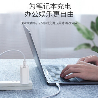 绿联 USB-C充电器PD30W 通用苹果iPhone11Pro/XsMax/XR/8Plus手机iPadPro/MacBook快充Type-C数据线插头60968