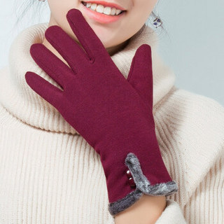百尚意特（BAISHANGYITE） 手套 女士冬季保暖麂皮绒触屏手套加绒骑车手套纽扣边 红色 均码两双