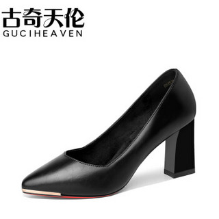 古奇天伦（GUCIHEAVEN）女士 时尚百搭舒适职业正装高跟皮鞋 8645-1 黑色（加绒） 38