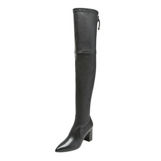 STUART WEITZMAN 斯图尔特·韦茨曼 女士黑色羊皮高跟尖头过膝长靴 LESLEY 75 BLACK STR NAPPA 6/36.5