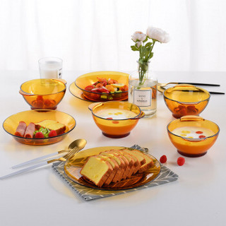 DURALEX多莱斯法国进口钢化玻璃碗碟盘餐具套装4人8件套礼盒礼品送人（4碗+4盘）琥珀色
