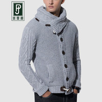 吉普盾针织衫男2019新款秋冬季时尚潮流百搭修身男装高领毛衣外套 灰 L