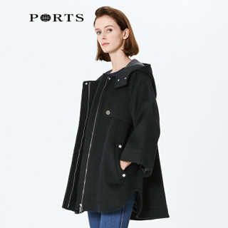 PORTS宝姿 秋季新款七分袖兜帽廓形大衣外套女LW9C063ZFF014 BLACK 1 4