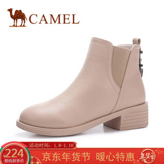 骆驼（CAMEL） 女士 简约休闲金属装饰粗跟切尔西靴 A945146123 杏色 39