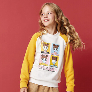 笛莎（DEESHA）冬季新款女童童装甜美百搭加绒印花套头卫衣 194700381 米色150