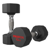 PROIRON 包胶无味哑铃男士十二边固定家用商用健身房亚玲专业健身器材包钢哑铃套装体育用品10公斤一对/20公斤