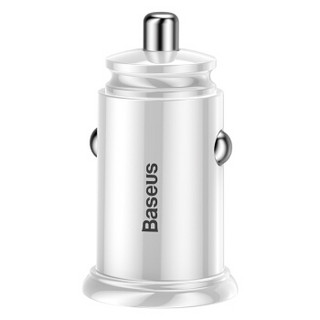 倍思（Baseus）车载充电器点烟器 双USB圆型QC3.0智能车充 苹果小米华为安卓全兼容快充 30W大功率 白色