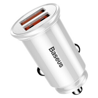 倍思（Baseus）车载充电器点烟器 双USB圆型QC3.0智能车充 苹果小米华为安卓全兼容快充 30W大功率 白色