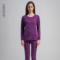 海之宁 保暖内衣女秋衣秋裤套装全棉加厚加绒宽松中高领3217-1 圆领紫罗兰 M