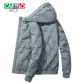 卡帝乐鳄鱼（CARTELO）羽绒服男士2019冬季新款常规连帽短款保暖男装上衣外套 连帽绿色 5XL