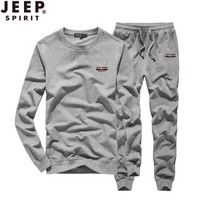 吉普 JEEP 运动套装男秋季新款休闲潮流帅气卫衣长裤两件套 TT6808 灰色 2XL