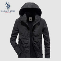 U.S.POLO ASSN. 夹克男 2019秋季商务休闲连帽潮牌宽松百搭外套男时尚帅气上衣 6194109125 黑色 4XL