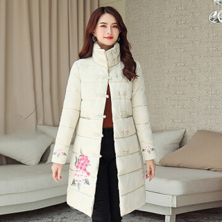 米兰茵（MILANYIN）女装 2019年新款冬装新款民族风韩版宽松加厚修身棉服 HZml072 米白色 3XL