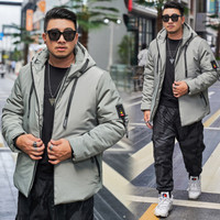 富铤 FORTEI 2019冬季胖子男士棉衣加肥加大码男连帽加厚保暖棉服外套肥佬特大码男装棉袄 豆绿色 5XL