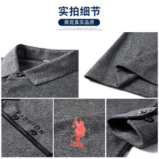 U.S. POLO ASSN.长袖POLO衫男2019秋季新款翻领纯棉t恤男士商务休闲衣服男体恤 6193105079 深灰 M(48)