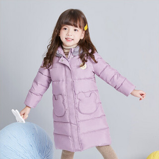 笛莎mini冬季新款童装女童90绒撞色拼接连帽小童中长款加厚羽绒服雾紫90