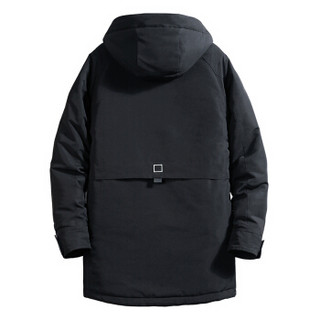 吉普 JEEP 棉衣男士冬季新款时尚纯色连帽大口袋工装棉衣外套 DM992 黑色 XL