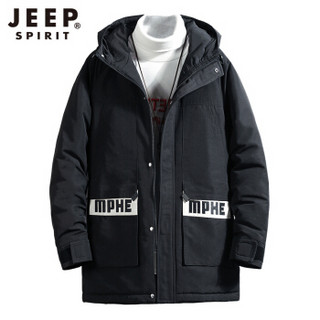 吉普 JEEP 棉衣男士冬季新款时尚纯色连帽大口袋工装棉衣外套 DM992 黑色 XL