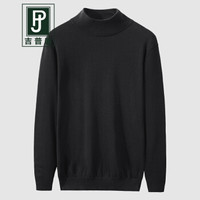 吉普盾针织衫男秋装休闲纯色高领毛衣打底衫男士百搭修身套头毛线衣 黑色 XL