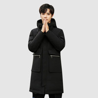 俞兆林羽绒服男中长款多口袋韩版时尚休闲青年男羽绒外套2019冬YMYR199433黑色L
