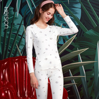 HEISION 海之宁 可爱少女学生薄款青少年内衣秋衣秋裤女纯棉秋冬亲肤舒适修身美体线衣线裤套装女HQWNT91115 白色 XL